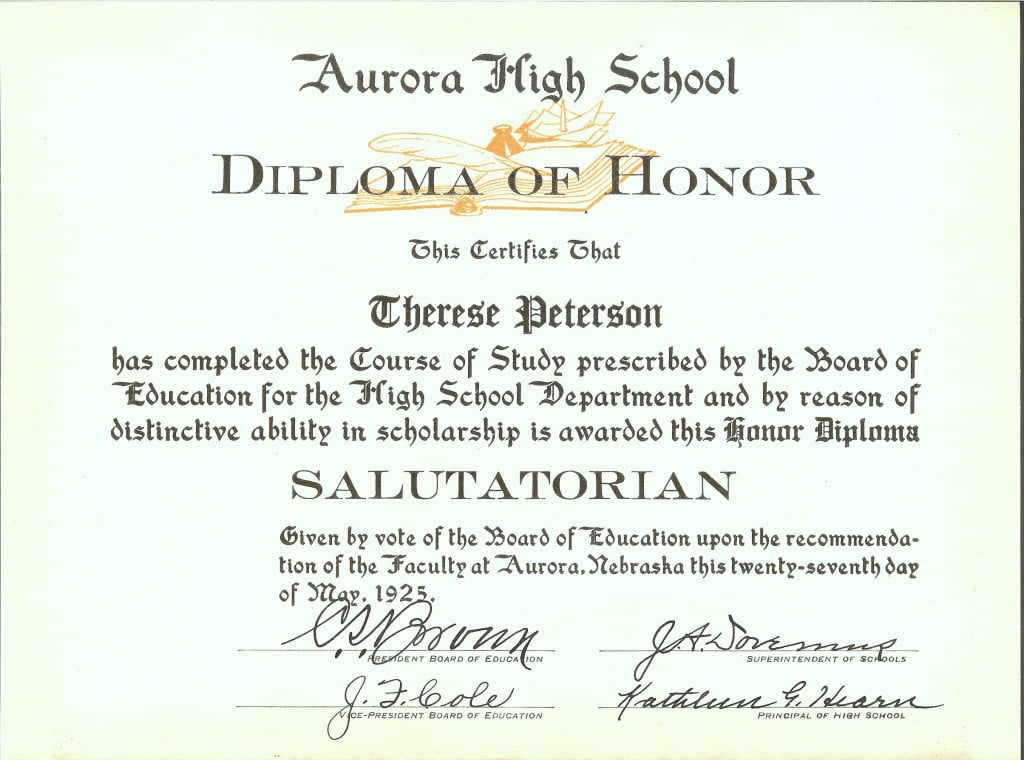 Therese Peterson's high school diploma