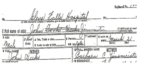 My original birth certificate. John Cooke was Barbara’s grandfather.
