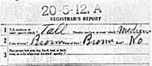 WWI Draft Registration Card, example of physical description