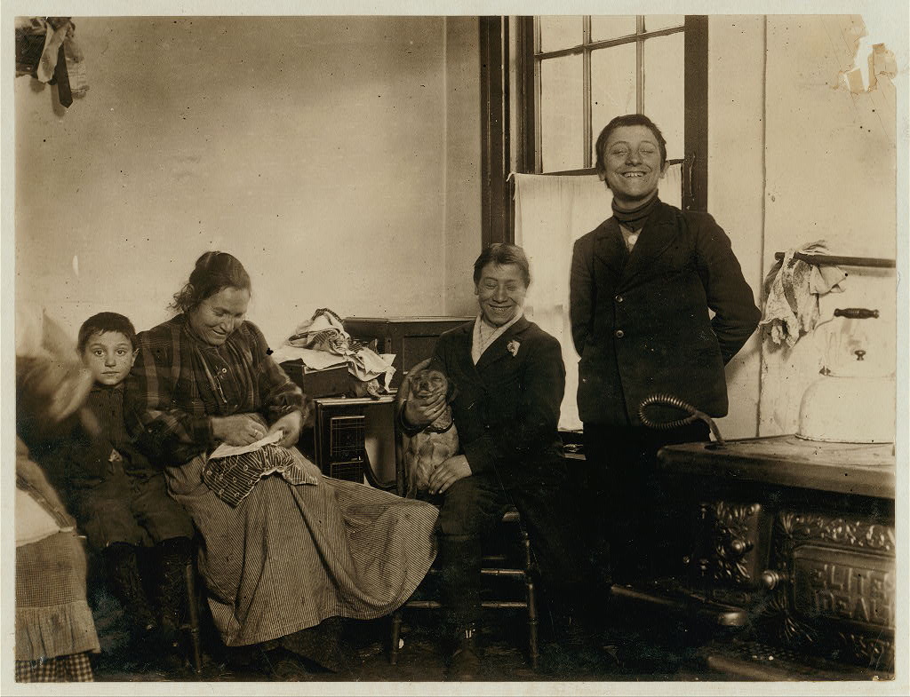 Albernesi Family, 126 W. Eagle St. Left to right: Frank Albernesi, 5 years old. Libori Albernesi, 15 years old, Joseph Albernesi, 13 years old. Family goes to country in summer to pick fruit. Location: Buffalo, New York (State), 1910