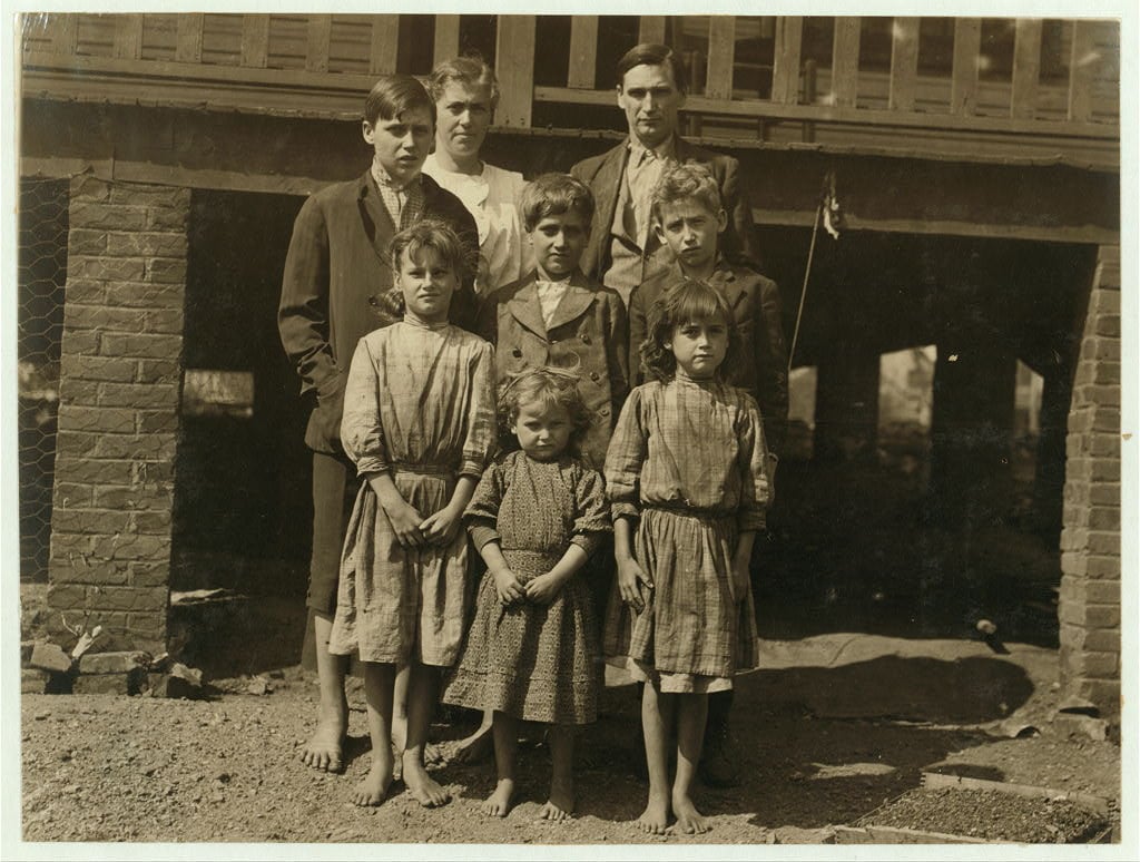 Mass[achusetts] Mills. Jo Veal and family. Father and three boys in the mill. Family record shows him born August 20, 1901, and he went to work (4 mos. ago) just over 11 years old. His wages are not necessary. See the family group. Also photos taken in the mill. Location: Lindale, Georgia. 1913