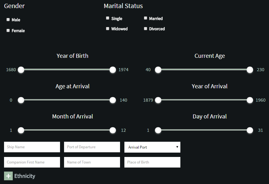 ellis island records one page search form