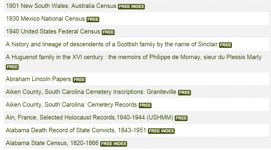 ancestry free collections