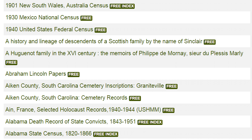 ancestry free collections search