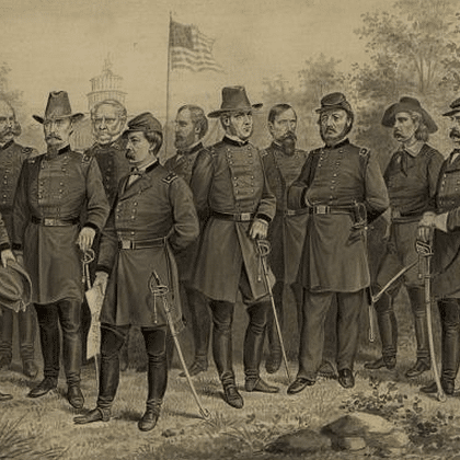 U.S. Army and Cavalry officers in front of the U.S. Capitol Building between 1861 and 1865