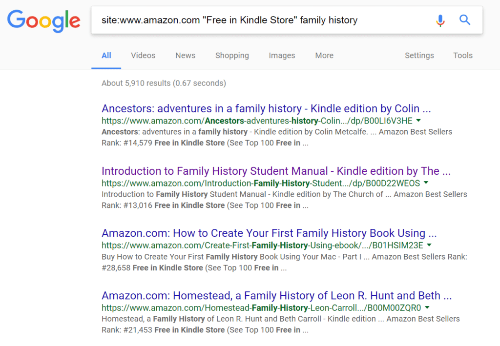Search Free Kindle Books for Family History This Simple Google Trick