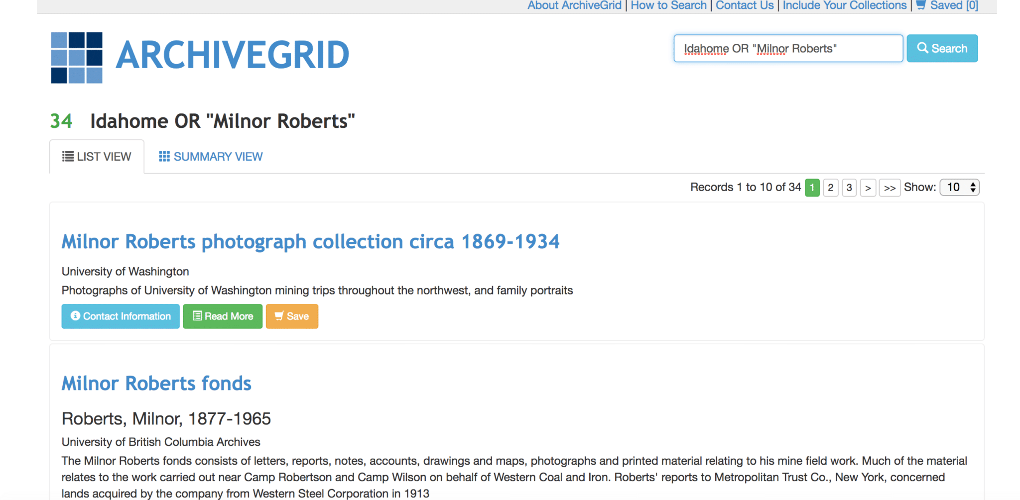 Search results on ArchiveGrid