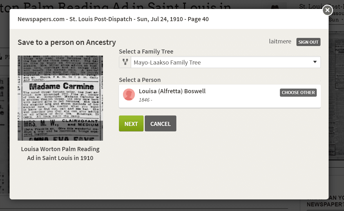 Newspapers.com Save to Ancestry Step 2