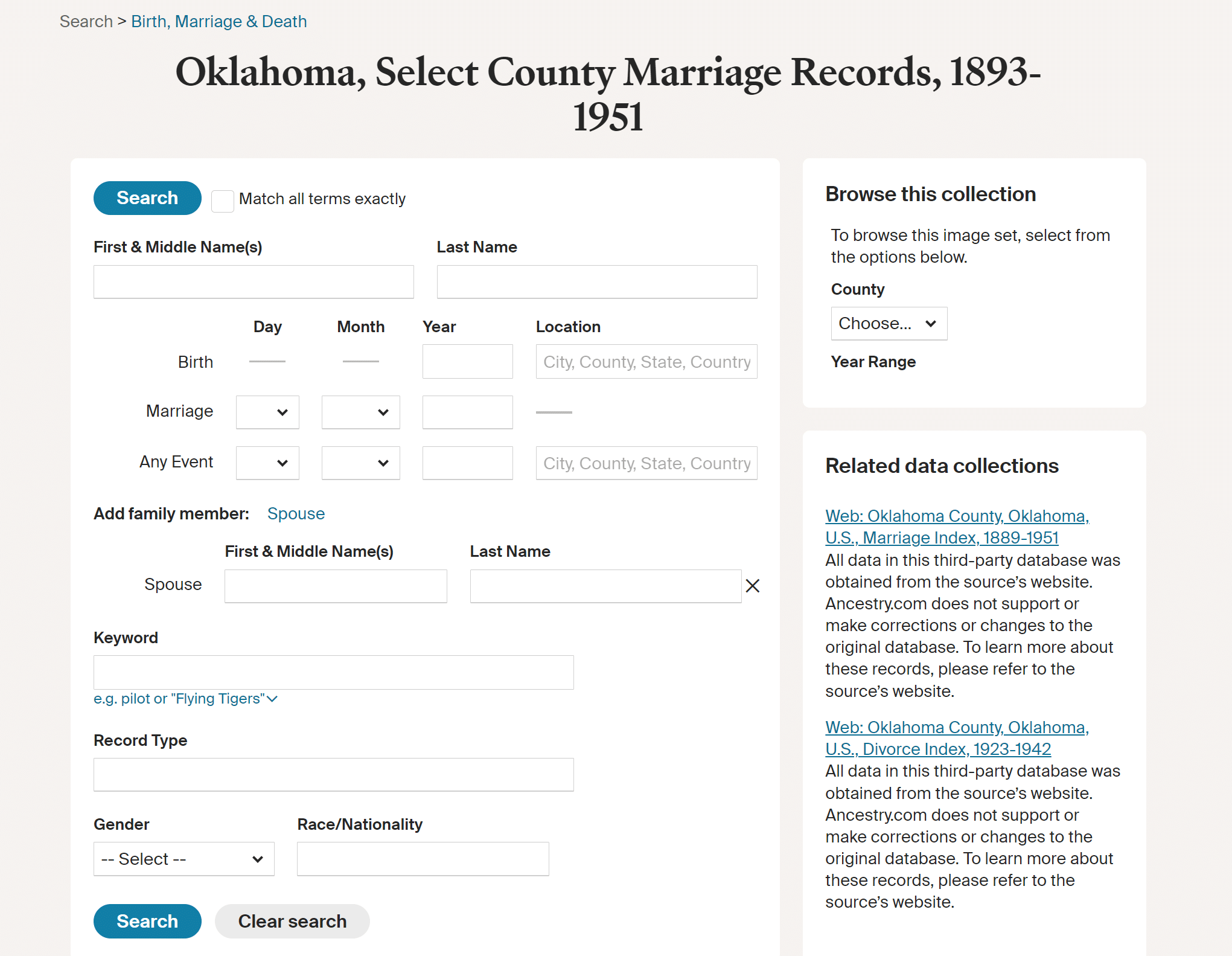 Ancestry Search for Individual Collection