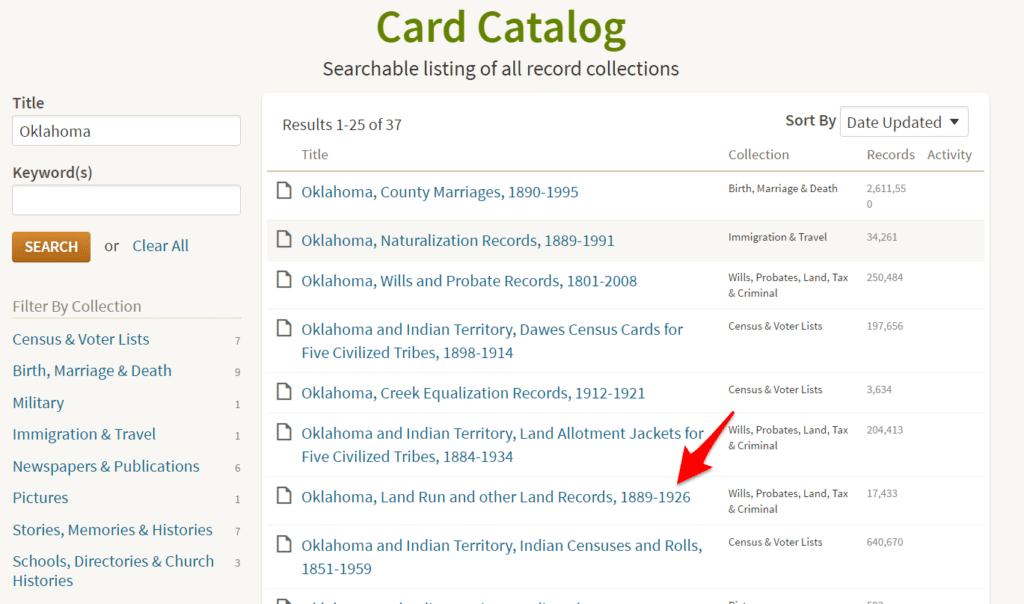 Finding Browse Only Collections in the Ancestry Catalog