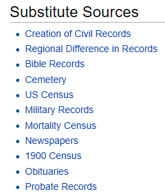 FamilySearch Substitute Vital Record Sources
