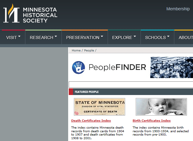 Minnesota Historical Society People Finder Website