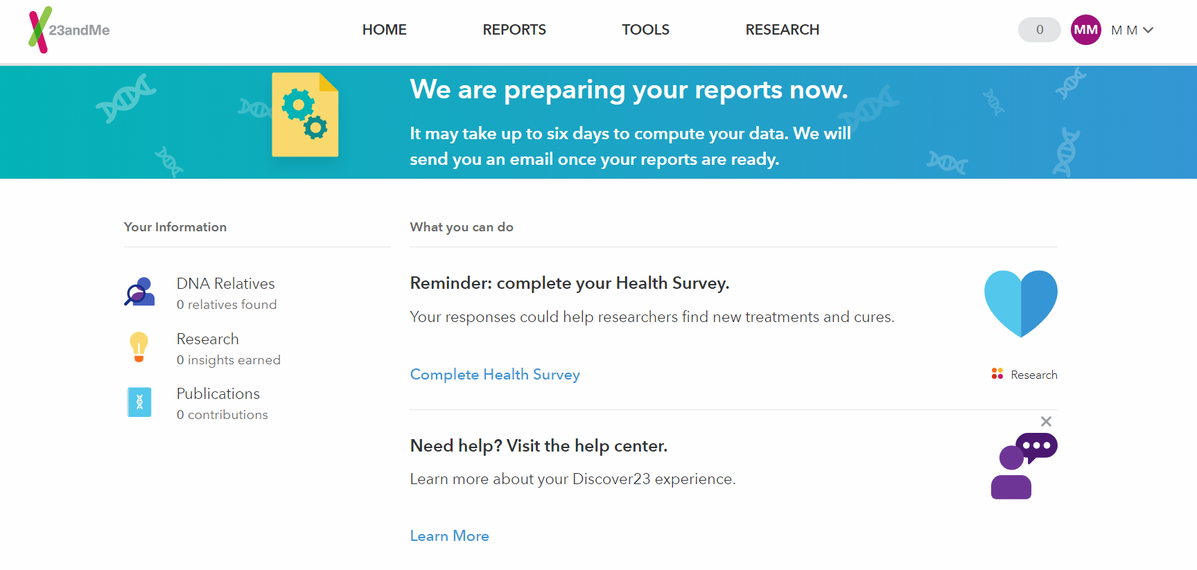 23andMe Preparing Your Free DNA Reports