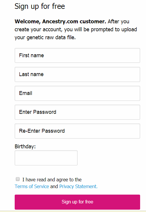 23andMe Sign Up Form