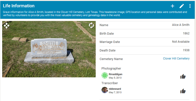 Finding your ancestor's gravesite, billion graves listing