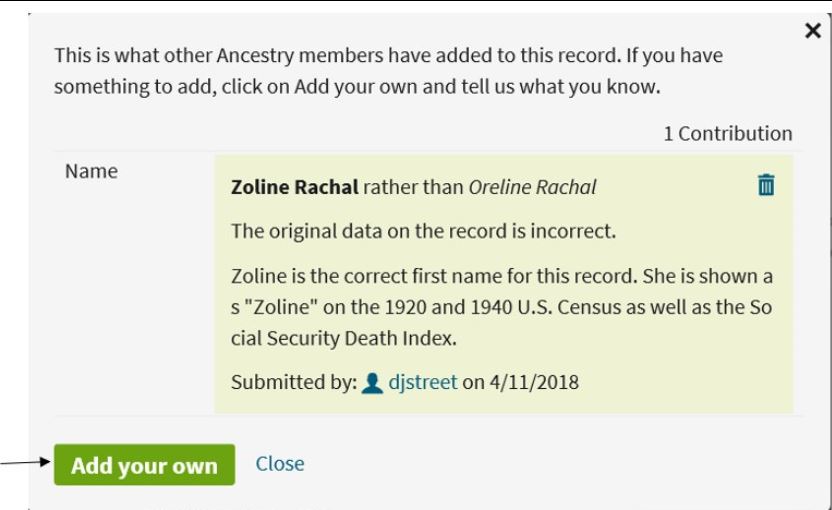 Correcting Ancestry.com Records, add your own info to correct