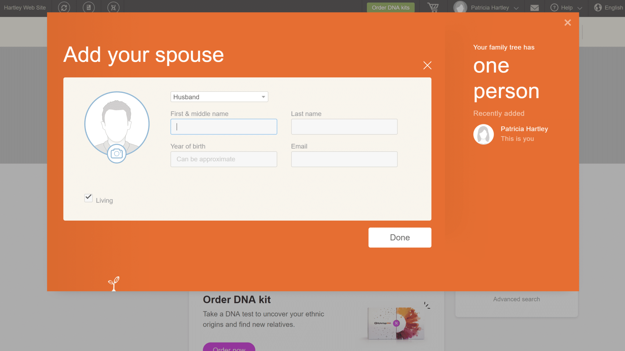 MyHeritage Family Information Request to Start a Tree
