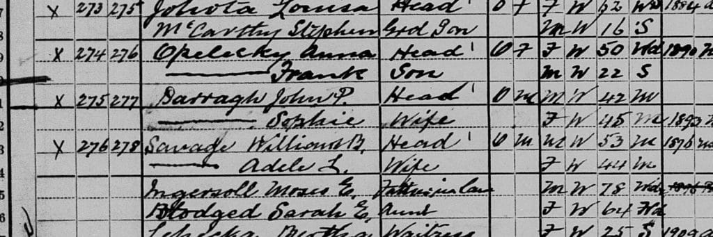 Genealogy organization, family group sheet, John P Darragh and Wife 1920