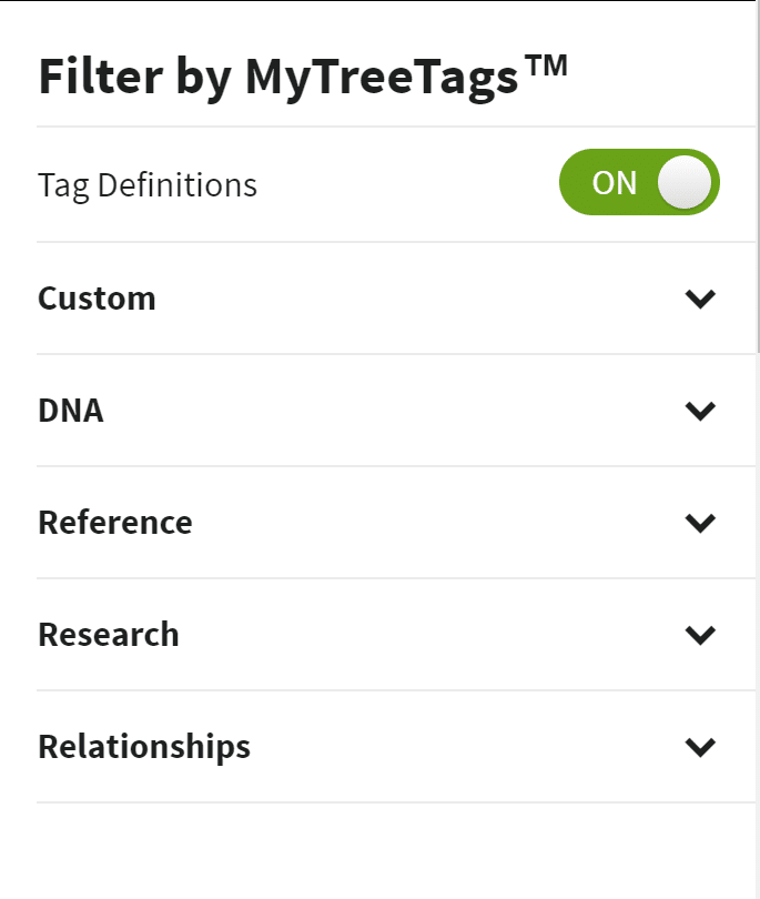 Screenshot of MyTreeTags filters