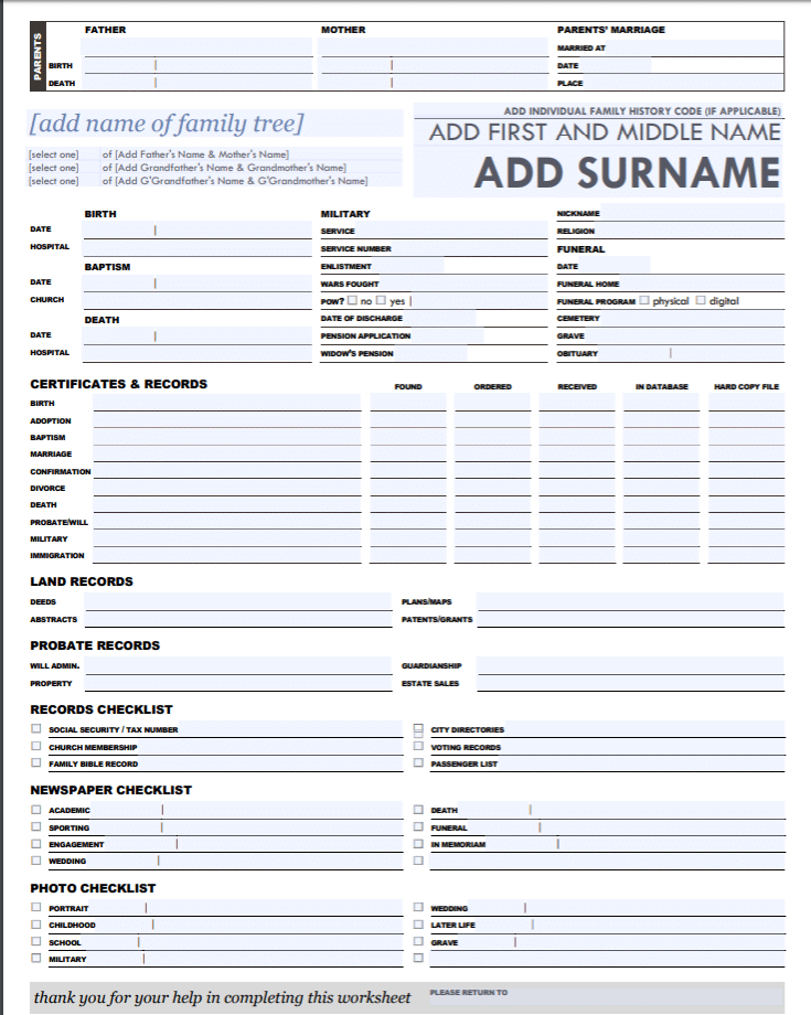 Free Genealogy Charts And Forms