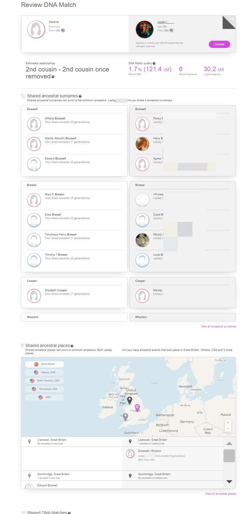 Review Match Page MyHeritage DNA