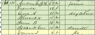 1860 Census record showing adopted children as "inmates"