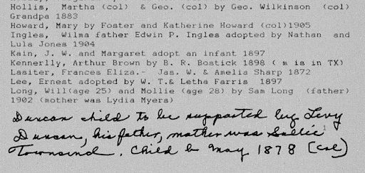 Excerpt from Franklin County, Tennessee adoption records