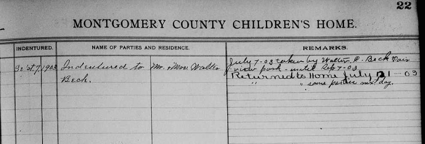 Excerpt from Montgomery County, Ohio adoption record