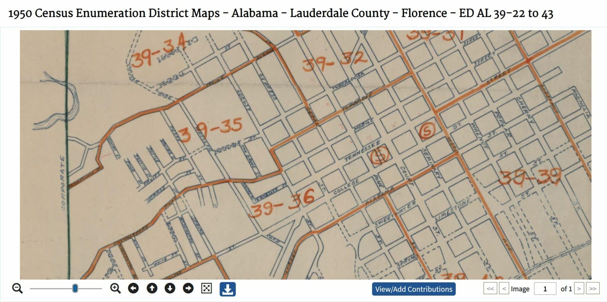 Section of Lauderdale County, Alabama Enumeration District Map from National Archives