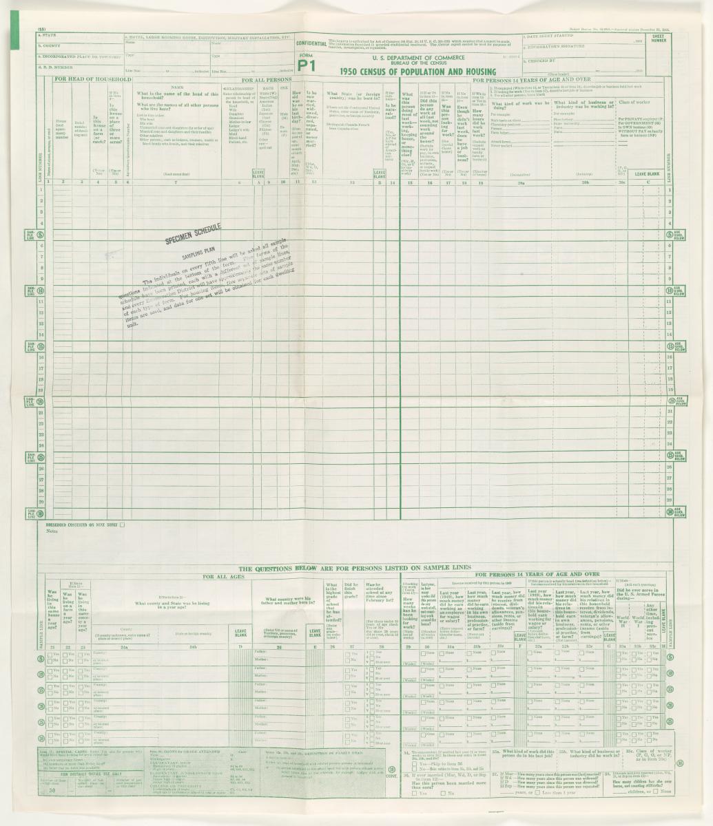 1950 Census Blank Form