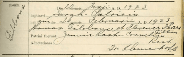 Baptismal record showing religious suffix OSB