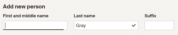 Screenshot of suffix name entry from Ancestry