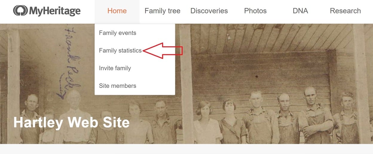 Screenshot of MyHeritage main page
