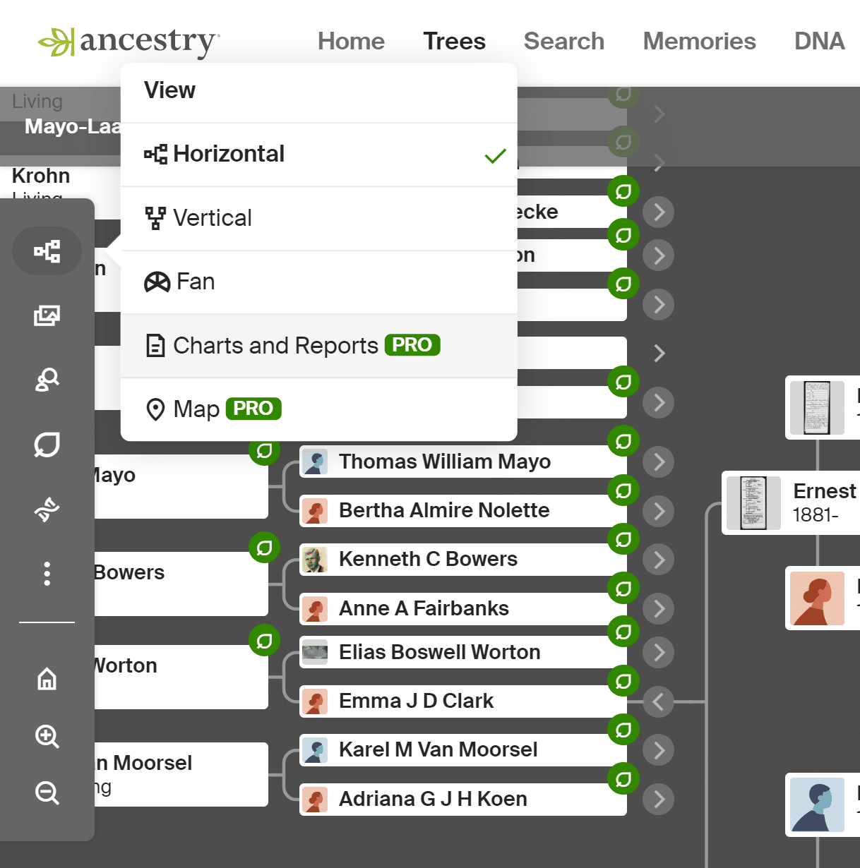Ancestry Pro Tools Charts and Reports in Menu