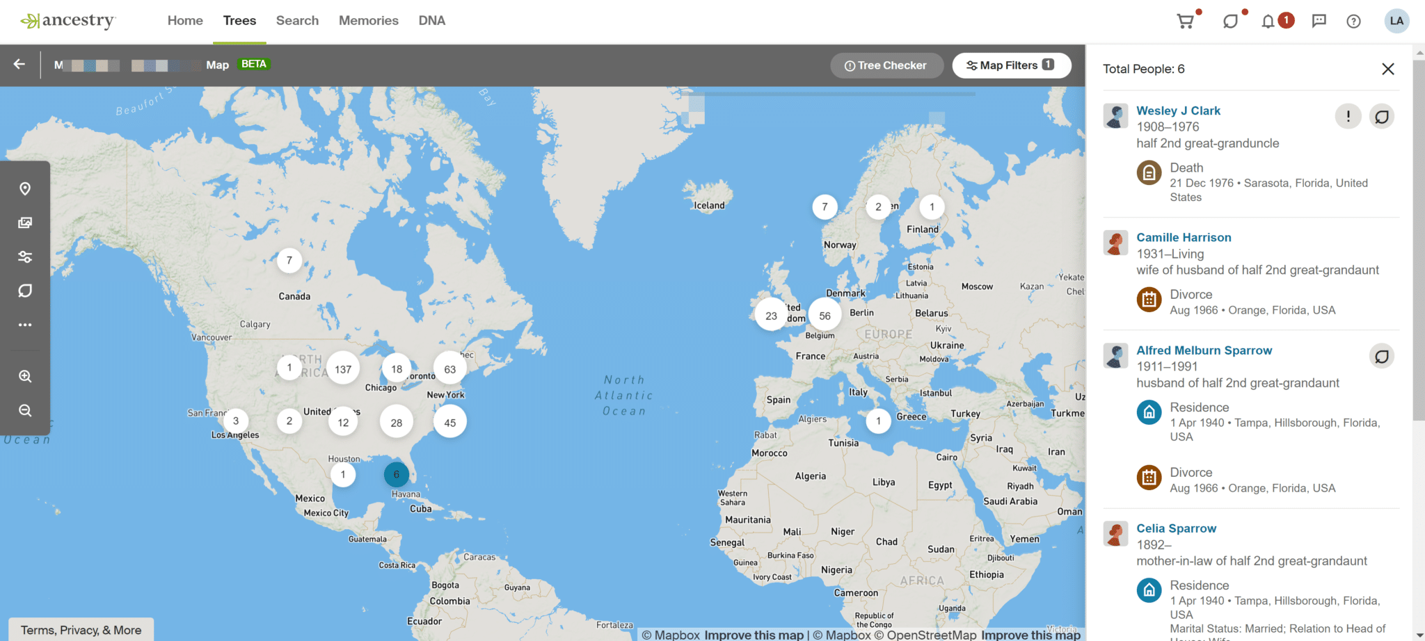 Map View with Ancestors Shown Ancestry Pro Tools